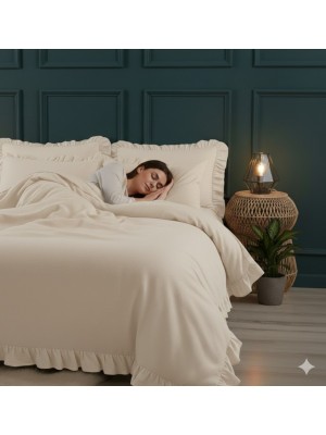 ETEHOMETEX %100 Doğal Pamuk Tek Kişilik Fırfırlı Nevresim Seti 160x220 cm CAPPUCİNO 8696474232066